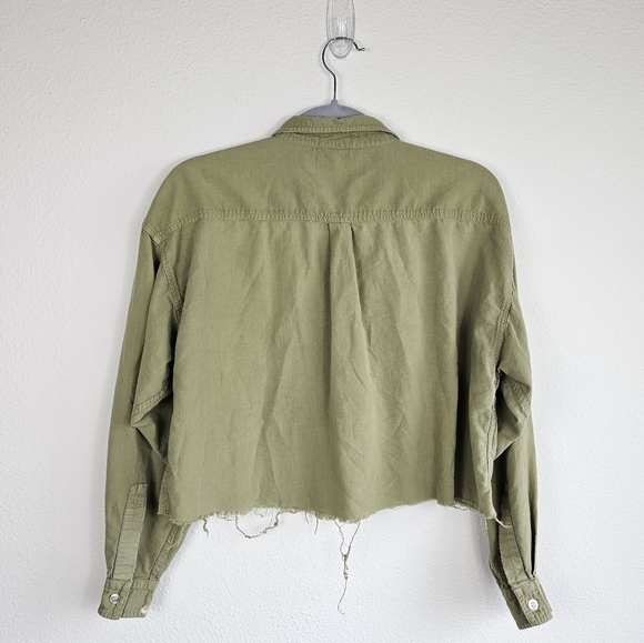 Vintage Cutoff Button Down Top Army Green Pepe World Service - Picture 3 of 3